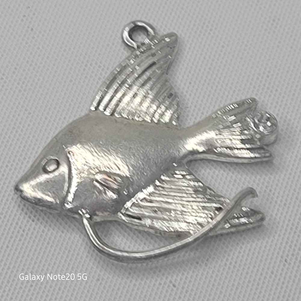 Vintage Angelfish Sterling Silver Aquarium Tropical Fish Charm Pendant - 3.45g